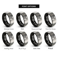font options for inside engraving on black & silver chocolate drizzle rings