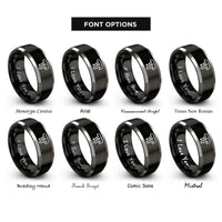font options for inside engraving on black & silver chocolate drizzle rings