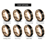 font options for inside engraving on black & rose gold chocolate drizzle rings