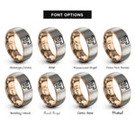 font options for inside engraving on rose gold & grey chocolate drizzle rings