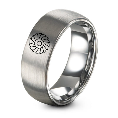 Turbine Wheel – Tungsten Wedding Band, 8 mm, Silver Comfort-Fit Unisex