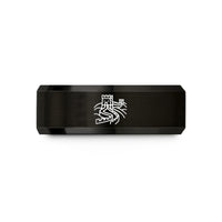 engraved rings for her – black tungsten great wall stamp wedding band