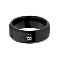 promise rings for couples – black tungsten minimalist skull wedding band