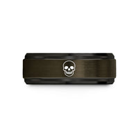 wedding bands for her – gunmetal & black tungsten minimalist skull wedding band