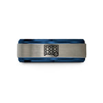engraved sports rings her – blue & silver tungsten handball goal ball wedding band