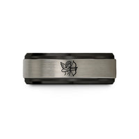 holiday ring for women – black & grey tungsten cupid bow wedding band