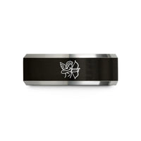 rings with laser engraving – black & silver tungsten cupid bow wedding band