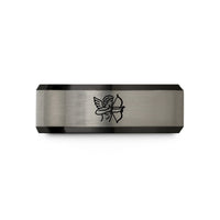 rings with laser engraving – black & gray tungsten cupid bow wedding band