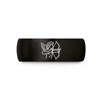 rings with laser engraving – black tungsten cupid bow wedding band