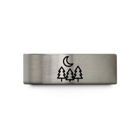 holiday presents for her – blue & silver tungsten tree silhouette wedding band