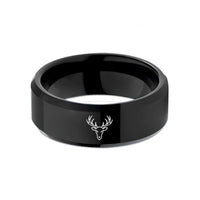 engraved rings for men – black tungsten whitetail antlers wedding band