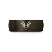 engraved rings for men – gunmetal & black tungsten whitetail antlers wedding band
