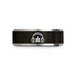 unique rings for her – black & grey tungsten spectrogram bars headphones wedding band