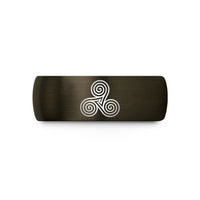holiday presents for ladies – gunmetal & blue tungsten triskele triskelion wedding band