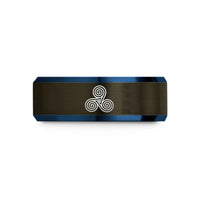 holiday presents for ladies – gunmetal & blue tungsten triskele triskelion wedding band