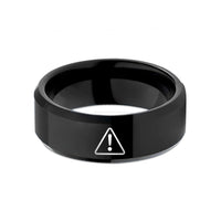 holiday presents for her – black tungsten warning triangle wedding band