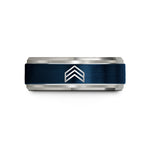 unique presents for her – blue & gray tungsten chevron stripe wedding band