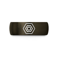 personalized presents for mom – gunmetal & black tungsten hex nut emblem wedding band