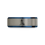 unique presents for couples – black & blue & gray tungsten montauk point lighthouse wedding band