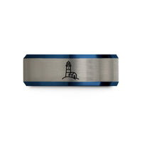 unique presents for couples – black & blue & gray tungsten montauk point lighthouse wedding band