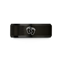 presents for close friends – black & gold tungsten baby footprints wedding band