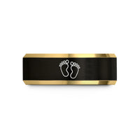 best presents for pals – black & gold tungsten baby footprints wedding band