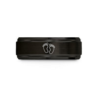 best presents for pals – black & rose gold tungsten baby footprints wedding band