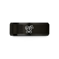 best friend present ideas – black & rose gold tungsten horseshoe mane wedding band