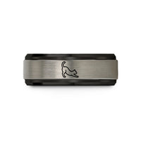 thoughtful presents for pals – black & grey tungsten stretching cat wedding band