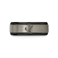 unique present ideas friends – black & blue & grey tungsten scissor supine pose wedding band