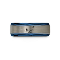 best friend present ideas – blue & gray tungsten scissor supine pose wedding band