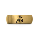 best presents for boyfriend – black & gold tungsten cardinal on branch wedding band