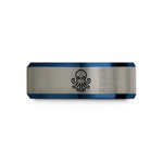 engraved rings for couples – black & blue & silver tungsten octopus wedding band