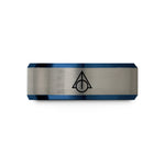 men’s tungsten wedding band – blue & silver tungsten true north symbol wedding band