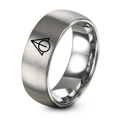 True North Symbol – Tungsten Wedding Band, 8 mm, Gray Comfort-Fit Unisex