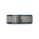 best presents for duos – blue & silver tungsten h2 symbol wedding band