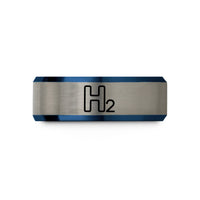 best presents for duos – blue & silver tungsten h2 symbol wedding band