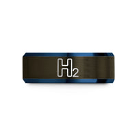 holiday presents for lovers – gunmetal & blue tungsten h2 symbol wedding band