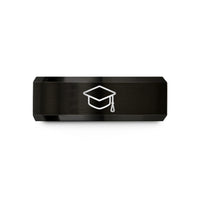 unique promise ring designs – black & rose gold tungsten graduation cap wedding band