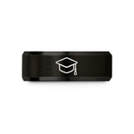 engraved couple ring ideas – black tungsten graduation cap wedding band