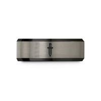 unique men’s metal bands – black & blue & silver tungsten dagger wedding band