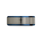 personalized presents for men – black & blue & gray tungsten dagger wedding band