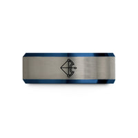 holiday presents for seniors – black & blue & silver tungsten compound bow wedding band