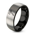 Double Bit Axe – Tungsten Wedding Band, 8 mm, Blue, Gray Comfort-Fit Unisex