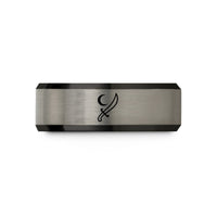 best rings for seniors – black & blue & gray tungsten scimitar crescent moon wedding band