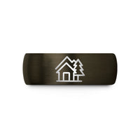 best presents for buddies – gunmetal & black tungsten mountain hut pine wedding band
