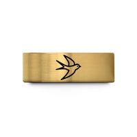 unique presents for spouse – gold tungsten swallow wedding band