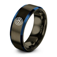 best presents for men – gunmetal & blue tungsten circular postmark ring