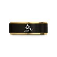 men’s black ring – black & gold tungsten gavel wedding band