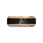 men’s black ring – black & rose gold tungsten gavel wedding band